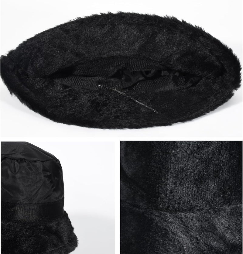Yonchic Store Winter Soft Faux Fur Plush Bucket Hat, Lovely Fisherman Cap, Fashion Outdoor Thick Warm Sun Cap for Women - Image 4